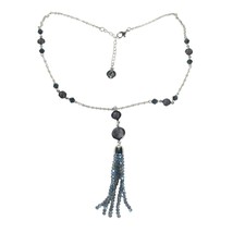 Liz Claiborne Silvertone Chain Necklace 22 Inch Beaded Tassel Y Shaped Plastic - £15.65 GBP