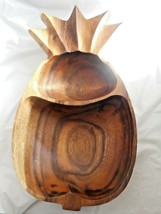 Monkey Pod Pineapple Divided Serving Dish Wooden Tiki Bowl Labeled 2 Sections - $19.79