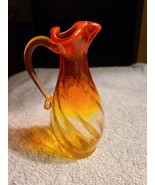 Amberina Glass Creamer Ruffle Edge Applied Handle - £7.12 GBP