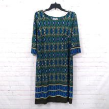 Robbie Bee Dress Womens Large Blue Green Geometric Stretch Retro Mod Boho - £19.82 GBP