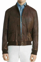 Dylan Gray Mens Brown Leather Baseball Coat Bomber Jacket Outerwear $698... - £159.83 GBP