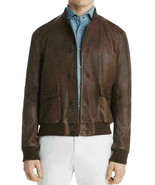 Dylan Gray Mens Brown Leather Baseball Coat Bomber Jacket Outerwear $698... - $257.66 CAD