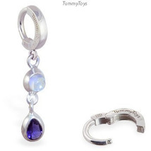 Sterling Silver Classic Sleeper Navel Ring with a Moonstone &amp; Iolite Pendant Dro - £49.98 GBP