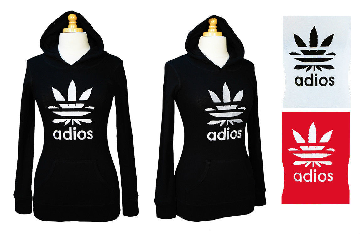 NEW Women's Embroidered ADIOS Weed Pot Marijuana Leaf Addicted Sweatshirt Hoodie
