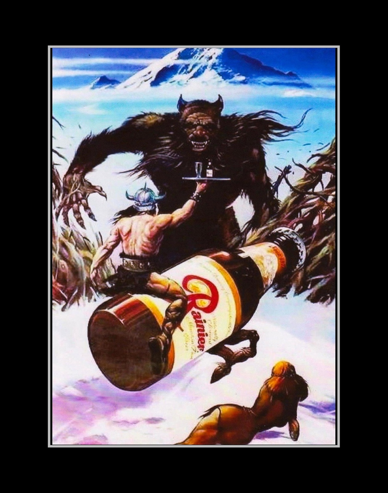 Primary image for Rare Rainier Beer Bigfoot. Sasquatch Poster, Unique Gift