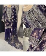 Pakistani Dark Purple Georgette Straight Shirt 3-PCS dress ,M - $132.47 CAD