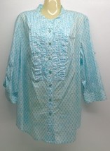 Charter Club Size 16 16W Somerset Garden Blue Cotton Blouse Top New Womens Shirt - £30.69 GBP