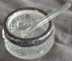 Antique Pressed Glass Open salt Cellar with Spoon - Waffle &amp; Button - VGC - NICE - £15.86 GBP