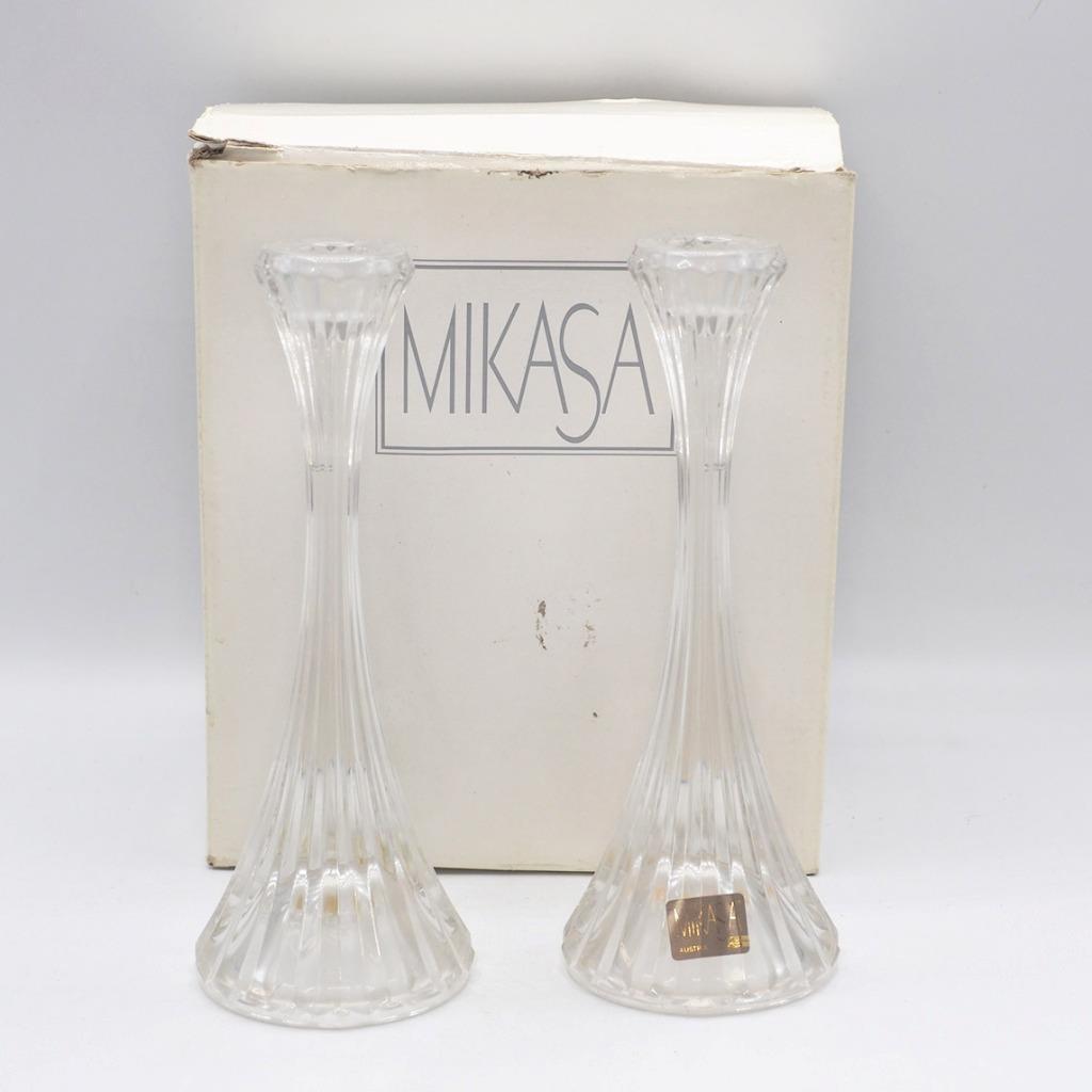 Primary image for Set of 2 Mikasa Crystal Taper Candle Holders 8" tall Park Lane w/ Box T9997/339