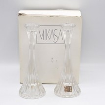 Set of 2 Mikasa Crystal Taper Candle Holders 8&quot; tall Park Lane w/ Box T9997/339 - £88.63 GBP