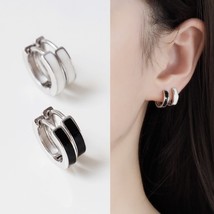 S925 Silver Earrings for Women Stud Earrings Black White Ear Clip Round Circle E - £14.64 GBP