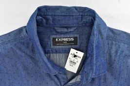 Express Snap Button Down Blue Long Sleeve Polka Dot Shirt Mens Medium NWT - $34.64