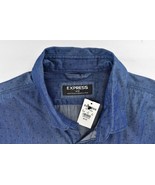 Express Snap Button Down Blue Long Sleeve Polka Dot Shirt Mens Medium NWT - £27.68 GBP