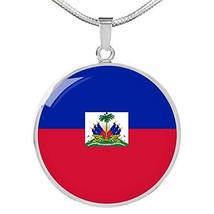 Express Your Love Gifts Haiti Flag Necklace Haiti Flag Engraved 18k Gold Circle  - £51.41 GBP