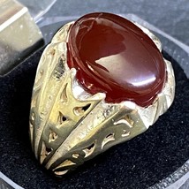 925 Sterling Silver Men&#39;s Ring Yemen natural red agate aqeeq yemeni men gift - £50.44 GBP