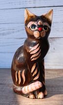 Balinese Wood Handicrafts Adorable Chocolate Feline Cat With Red Nose Fi... - €19,87 EUR