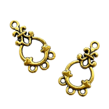 10 Antiqued Gold Fancy Round Teardrop Earring Drops with Loops Bead Findings - $4.99