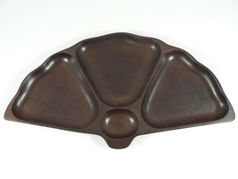 Cherry Wood Appetizer Condiment Nut Tray Dish Fan Shape 4 section Asian Japanese - £25.90 GBP