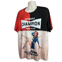 Champion Spark Plugs Retro Pinup Girl Graphic Pullover Shirt XL All Over... - $29.69