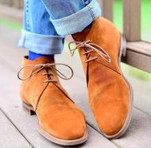 Handmade men&#39;s Bespoke Suede Leather lace up Chukka boots Camel US 5-15 - £110.61 GBP