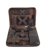 Vintage Shaving Travel Kit Set Brown Leather Zip Case Vanity Grooming To... - £25.01 GBP