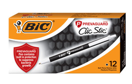 BIC PrevaGuard Clic Ballpoint Pen, 12 Ct, Black, Bacteria Suppression Pr... - £7.95 GBP