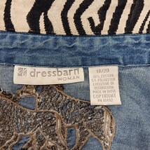 Dressbarn RN#81492 Women's 18/20 Blue Embroidery Tiger Cotton Blend Denim Jacket image 5