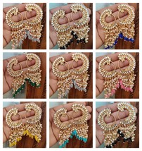 Joharibazar Indian Kundan Gold Plated Wedding Earrings Chand Bali Jewelry Set - £15.86 GBP