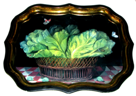 Vtg Ion Logan Black Metal Serving Platter 22&quot; Hand Painted by Mimi Rogberts - $19.79