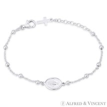 Mother Mary Miraculous Medal Bead &amp; Chain Italy 925 Sterling Silver Char... - $37.72 CAD