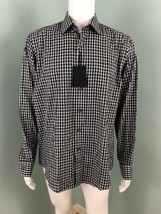 NWT Men&#39;s Bugatchi Blk/White Checked L/S Button Down Classic Fit Shirt Sz Medium - £31.14 GBP