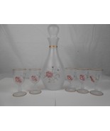 Vintage Frosted Satin Glass Butterfly +Flowers 6-Piece Gem Decanter - $34.25