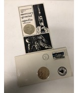 APOLLO Project SPACE MOON MEDAL COIN 1972 Lunar Landing + Stamp Kennedy ... - £16.44 GBP