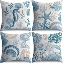 Outdoor Throw Pillow Covers - Set of 4 - Costal Decor Pillow Cases - Bea... - $39.59