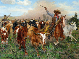 Framed canvas art print Giclée The Herders Western cowboys country - £29.60 GBP+