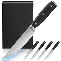 Steak Knives Set of 4,Serrated Steak Knives-Black Steak Knife Set with A... - £18.51 GBP