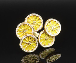 925 Silver - Vintage Gold Plated Five Enamel Lemon Slices Ring Sz 8.5 - RG25469 - £71.51 GBP