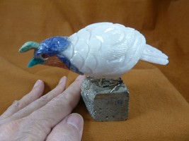 (Y-BIR-QU-50) Quail tan blue white bird gemstone STONE figurine Peru quails - $765.07 MXN