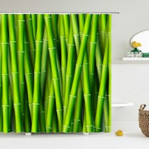 Green Bamboo Plants Leaf Bathroom Shower Curtain Waterproof  - £18.65 GBP+