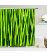 Green Bamboo Plants Leaf Bathroom Shower Curtain Waterproof  - £18.31 GBP+