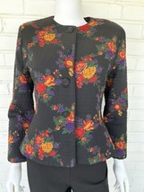 Vintage Claire Dratch Jacket Blazer Albert Nipon Black Floral Size 8 - $111.21