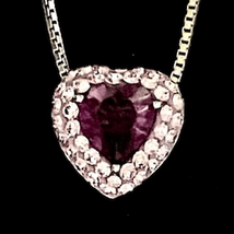 DI# Amethyst Heart Stone &amp; Cz accents &amp; sterling 925 Silver Necklace - £51.25 GBP