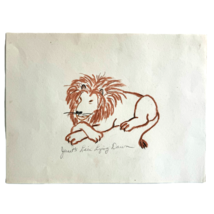 Original Pen &amp; Pencil Sketch Janet&#39;s Lion Lying Around Outsider Art 9x12 inches - £31.13 GBP