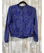 Escada Woman Blouse size 34 Silk Navy Blue Shirt Button Down Embroidered... - €71,36 EUR