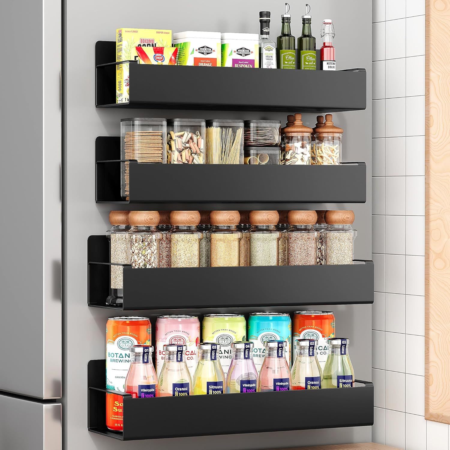 4 Pack Moveable Fridge Magnetic Spice Racks,Metal Black - $37.99
