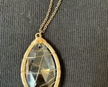 Maurices Necklace Teardrop clear wire wrapped pendant gold colored 31&quot; long - $18.69