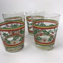 Vintage Christmas Tumblers Set Of 4 Glasses Libbey Holly Berry Usa - $24.70