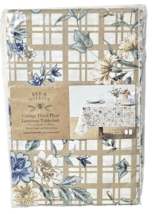 Bee &amp; Willow Cottage Floral Plaid Laminate Tablecloth 60x102in Oval Oblong - $32.99