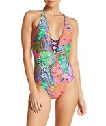 Trina Turk TT8BM09 Golden Medallion Plunge One-Piece Swimsuit SZ 4 Multi - $47.12