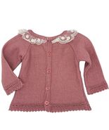 Paz Rodriguez Knit Cardigan Lace Collar 1M Pink Cotton Blend Spain - $38.40